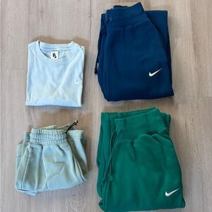 Nike Phoenix Fleece Jogger Green Blue XS Women Sweatpants + T-Shirt & Shorts